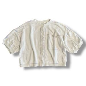 Free People Cream Cropped‎ Boxy Cardigan L Rainbow Stitch Oversized Top